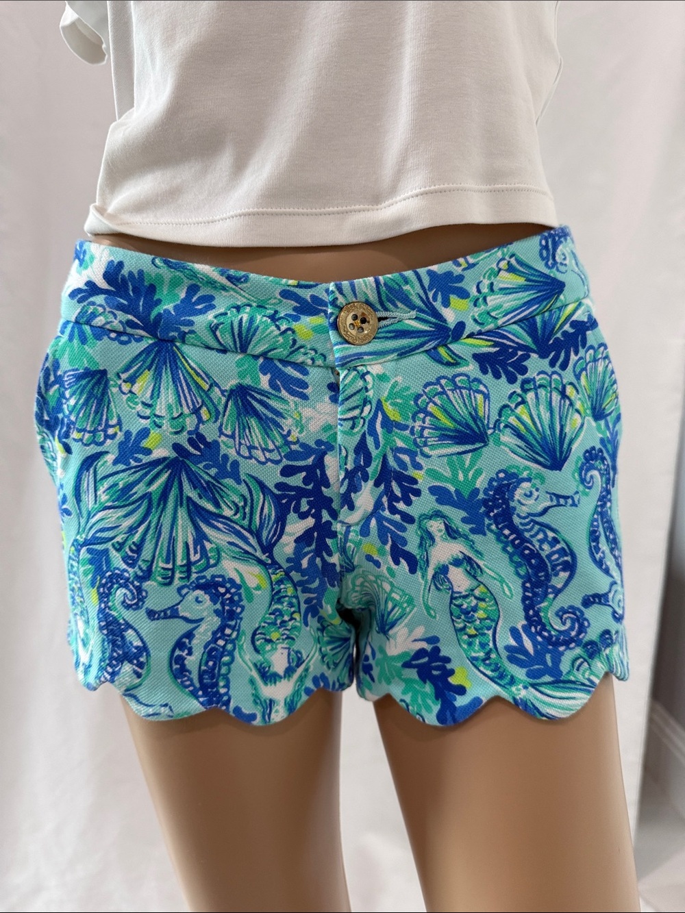 Lilly Pulitzer Buttercup Knit Short Sea Glass Aqua Seeing Double Size 00